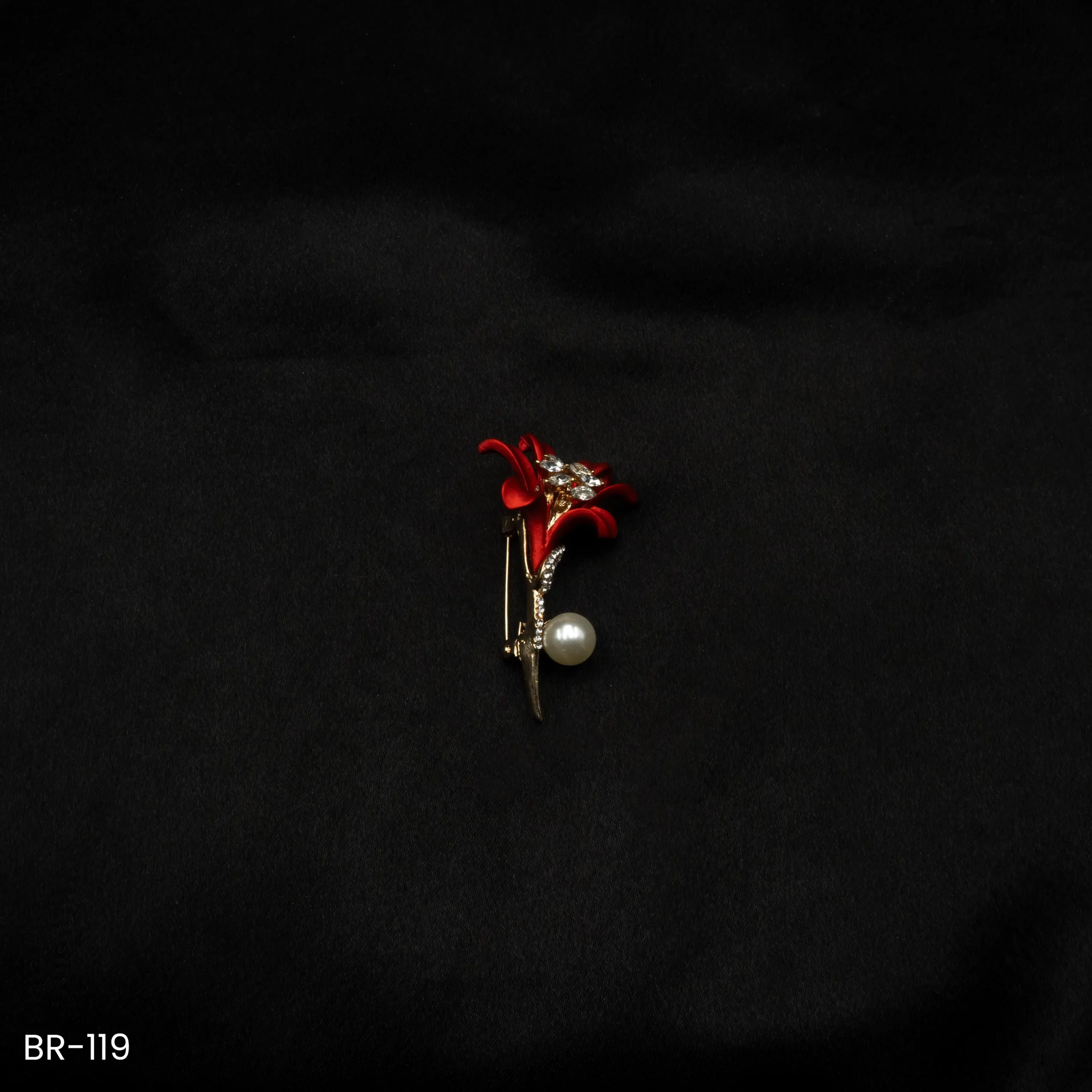 BR-119 - Red Tulip Flower Brooch with Pearl Drop for Saree & Blazer BR-119 - Red Tulip Flower Brooch with Pearl Drop for Saree & Blazer