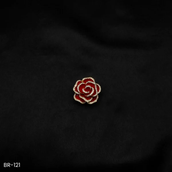 BR-121 - Bold Red & Gold Detailing Rose Bloom Brooch