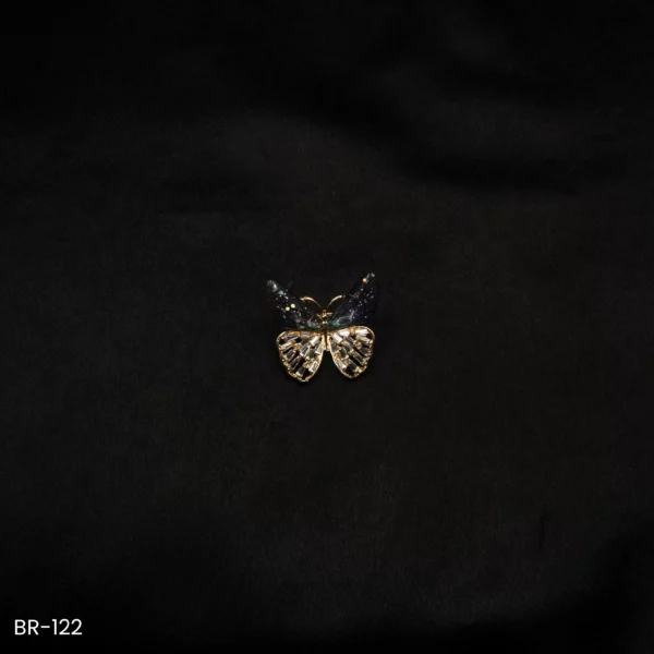 BR-122 - Enchanted Crystal Wings Blue Accent Sparkling Butterfly Brooch for Sarees & Dresses