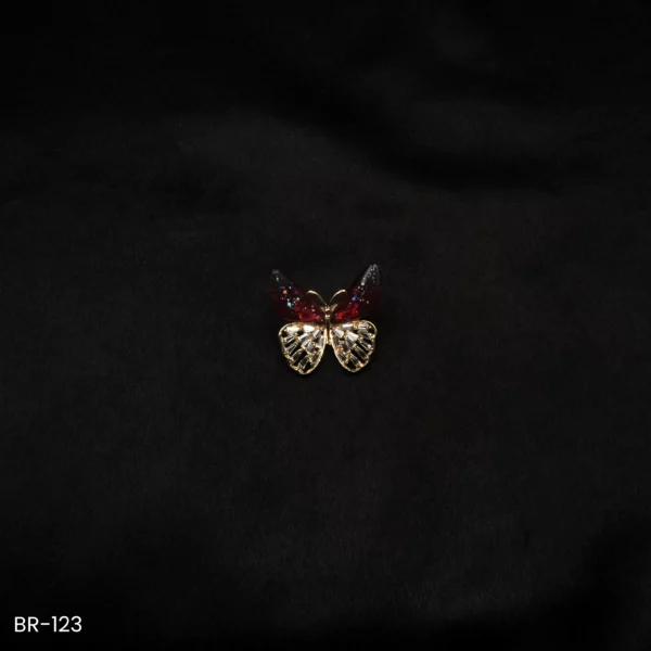 BR-123 - Enchanted Crystal Wings Red Accent Sparkling Butterfly Brooch for Sarees & Dresses