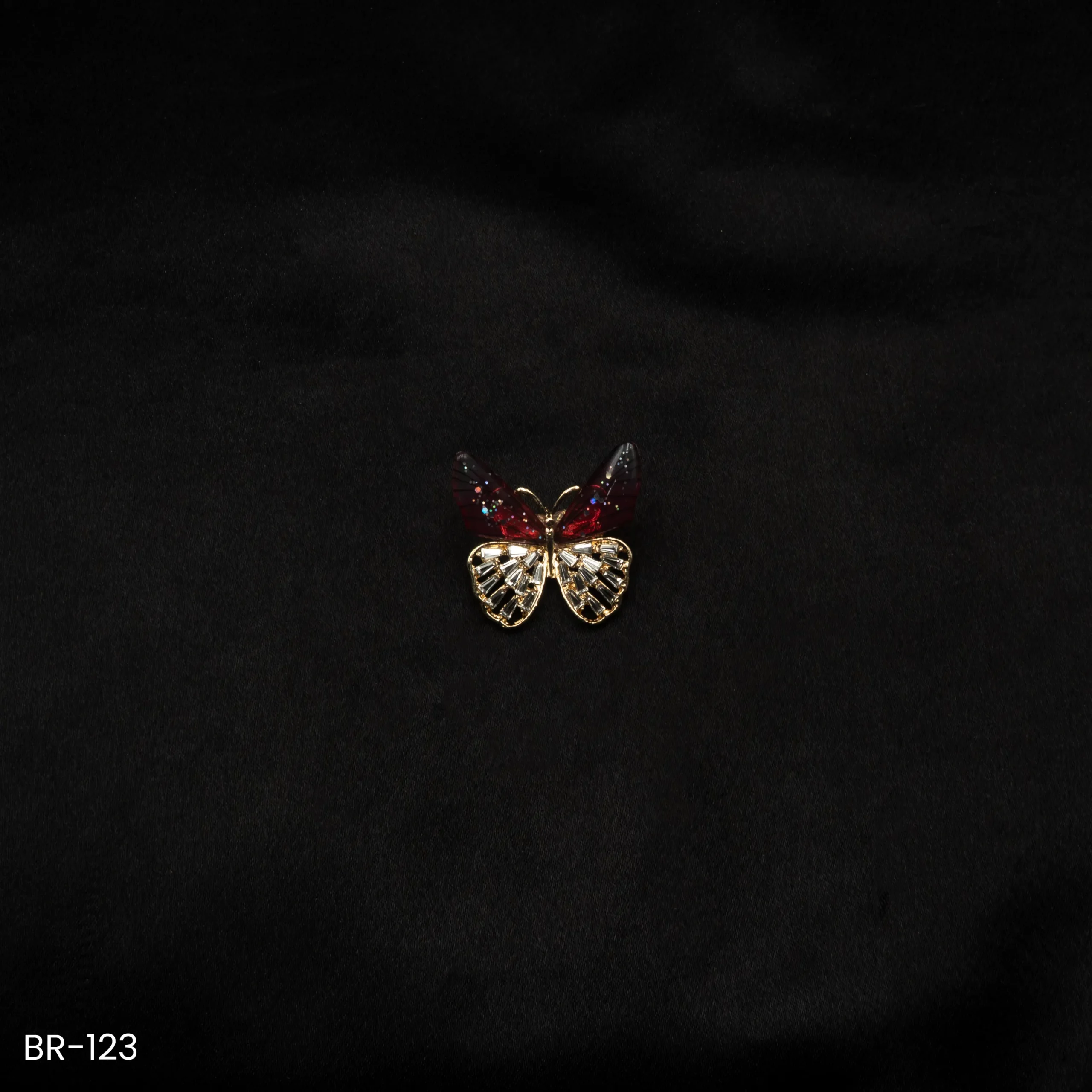 BR-123 - Enchanted Crystal Wings Red Accent Sparkling Butterfly Brooch for Sarees & Dresses BR-123 - Enchanted Crystal Wings Red Accent Sparkling Butterfly Brooch for Sarees & Dresses