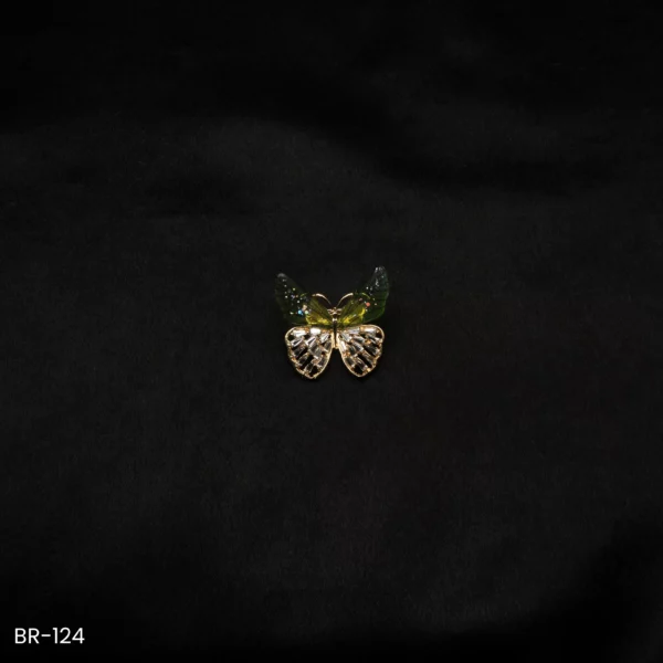 BR-124 - Enchanted Crystal Wings Green Accent Sparkling Butterfly Brooch for Sarees & Dresses