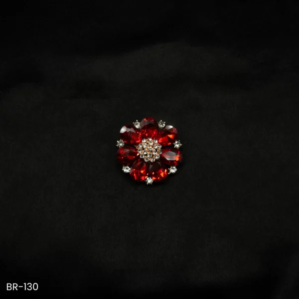 BR-130 - Statement Floral Sparkle Dazzling Red Flower Brooch Sarees & Dresses