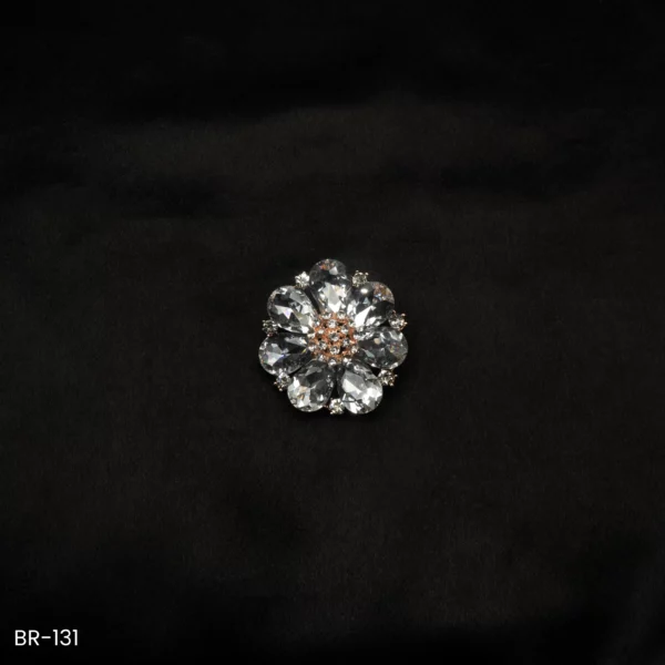 BR-131 - Statement Floral Sparkle Dazzling Clear White Flower Brooch Sarees & Dresses