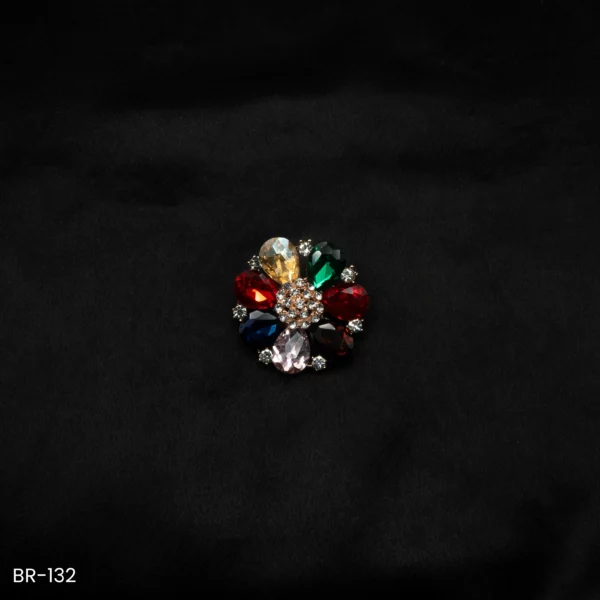 BR-132 - Statement Floral Sparkle Dazzling Multicolor Flower Brooch Sarees & Dresses