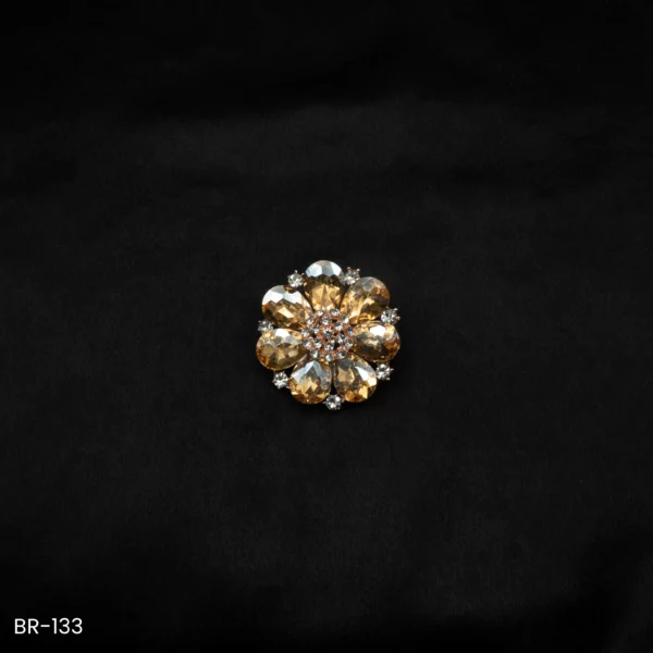 BR-133 - Statement Floral Sparkle Dazzling Orange Flower Brooch Sarees & Dresses