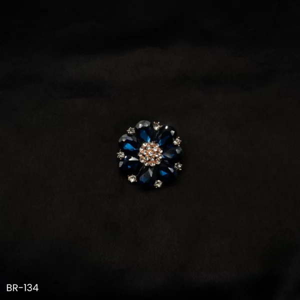 BR-134 - Statement Floral Sparkle Dazzling Blue Flower Brooch Sarees & Dresses