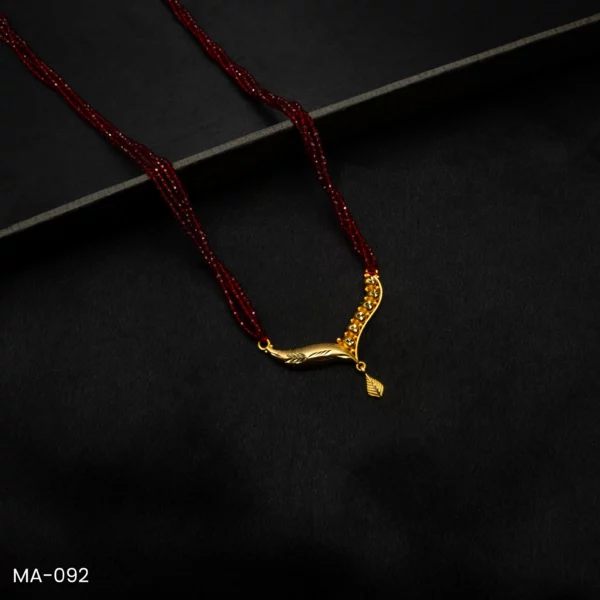 MA-092 - Traditional Design Gold Plated Multi-strand Red Hydropotey Mangalsutra