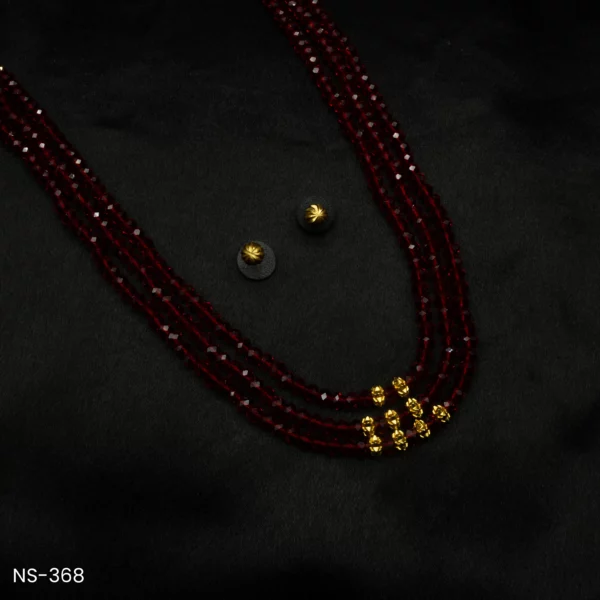 NS-368 - Layered Elegance Red Crystal Beads Necklace and Earrings Set