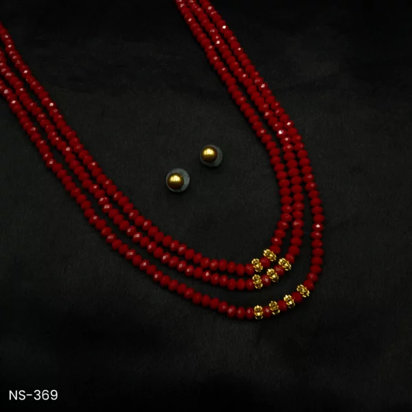 NS-369 - Layered Elegance Matte Red Crystal Beads Necklace and Earrings Set