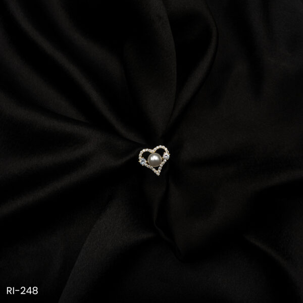 RI-248 - Sparkly Romance Vibes Heart-Shaped Adjustable Finger Ring with Pearl