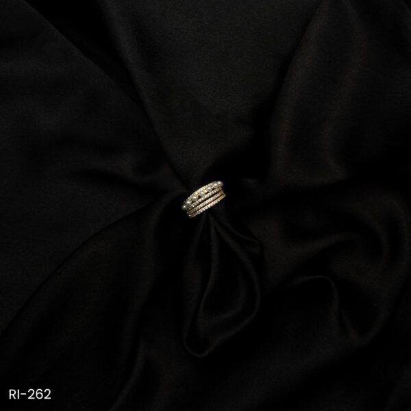 RI-262 - American Diamond Crowned Pearl Stack Adjustable Ring