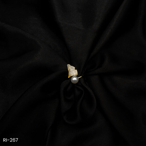 RI-267 - Modern & Light Gold Plated American Diamond Open Adjustable Ring with Pearl