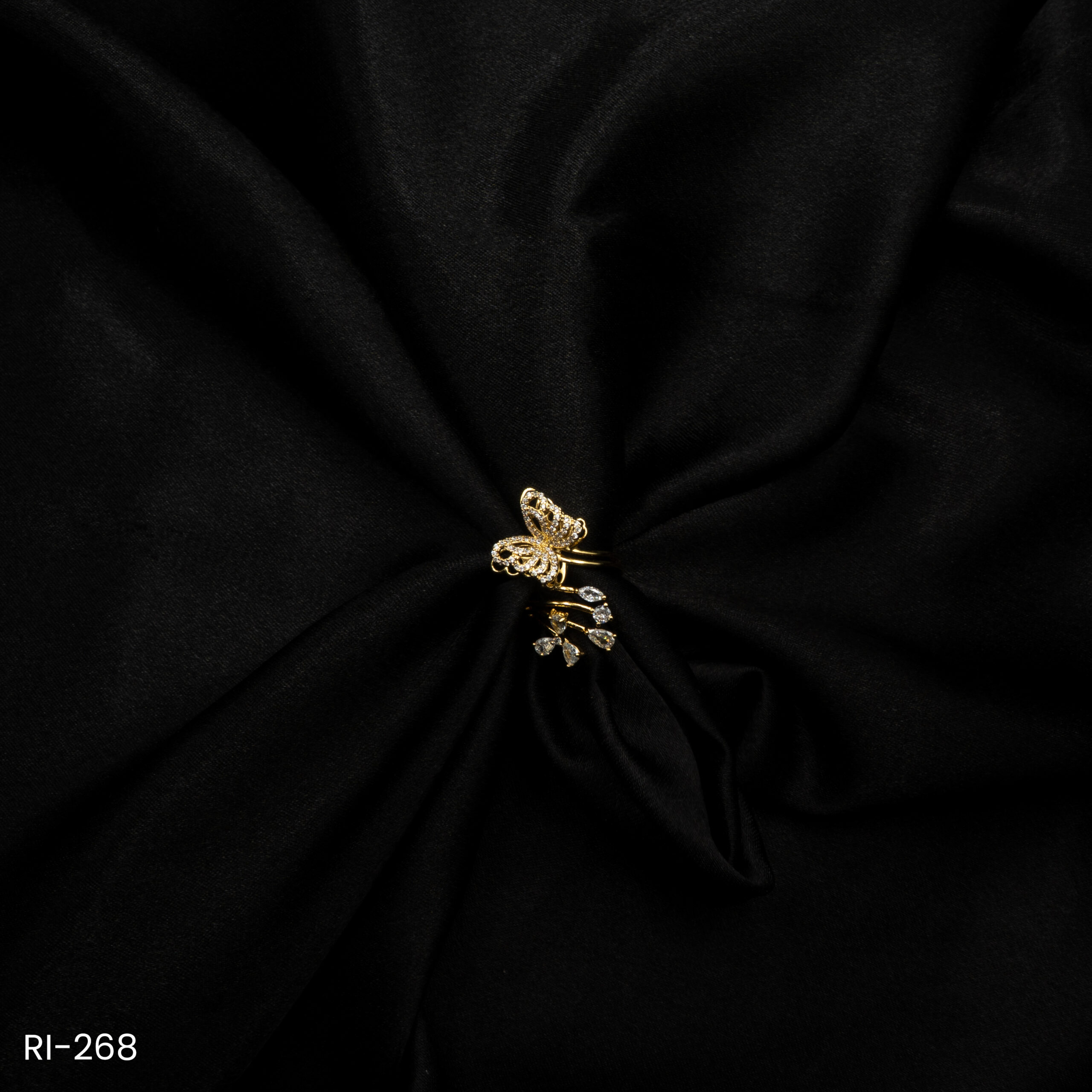 RI-268 - Playful Glam Gold Plated American Diamond Contemporary Adjustable Finger Ring RI-268 - Playful Glam Gold Plated American Diamond Contemporary Adjustable Finger Ring