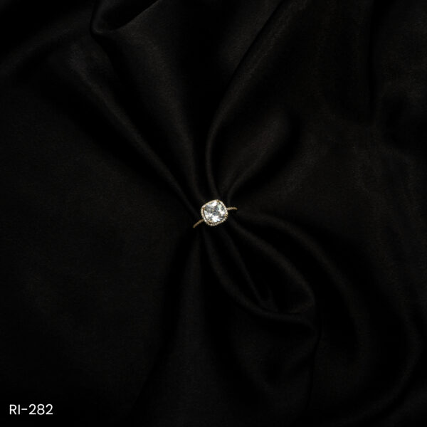 RI-282 - Minimalist Clear Cushion-Cut American Diamond Solitaire Adjustable Ring