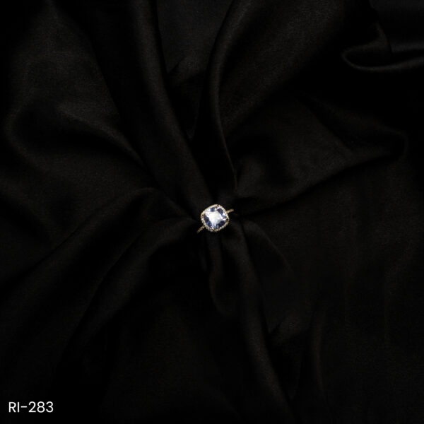 RI-283 - Minimalist Bluish White Cushion-Cut American Diamond Solitaire Adjustable Ring