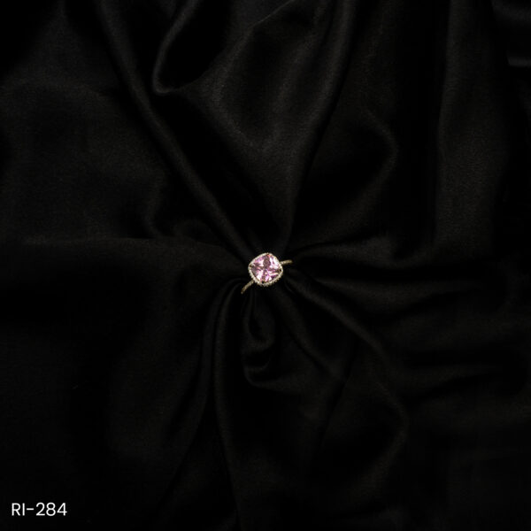 RI-284 - Minimalist Pink Stone Cushion-Cut American Diamond Solitaire Adjustable Ring