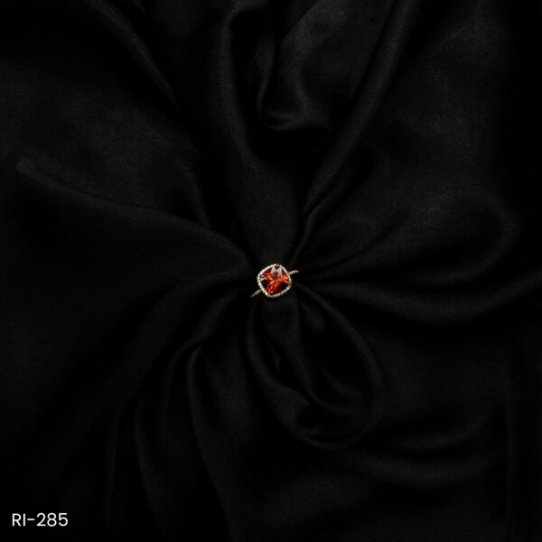 RI-285 - Minimalist Ruby Red Cushion-Cut American Diamond Solitaire Adjustable Ring