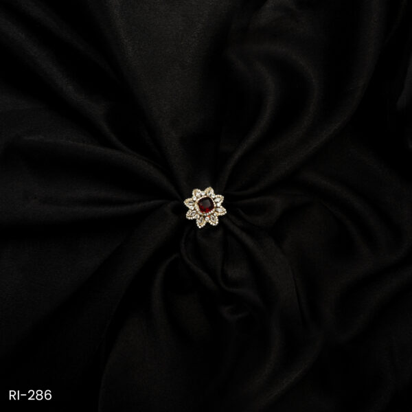 RI-286 - Elegant Blossom Gold Plated Ruby Red Lotus Flower American Diamond Adjustable Ring