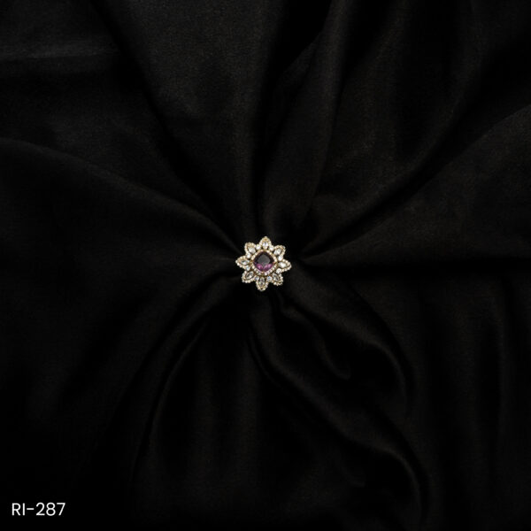 RI-287 - Elegant Blossom Gold Plated Light Pink Lotus Flower American Diamond Adjustable Ring