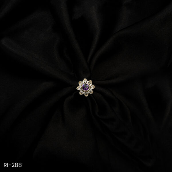 RI-288 - Elegant Blossom Gold Plated Purple Lotus Flower American Diamond Adjustable Ring