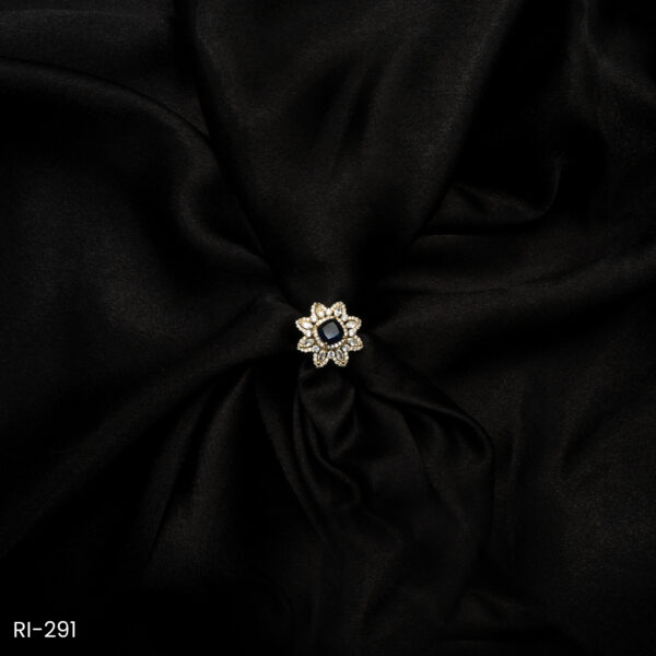 RI-291 - Elegant Blossom Gold Plated Blue Lotus Flower American Diamond Adjustable Ring