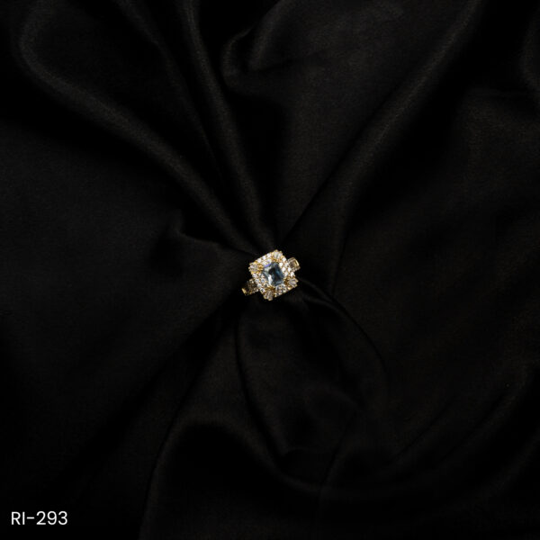 RI-293 - Bold & Beautiful Gold Plated American Diamond Clear Princess Cut Adjustable Ring