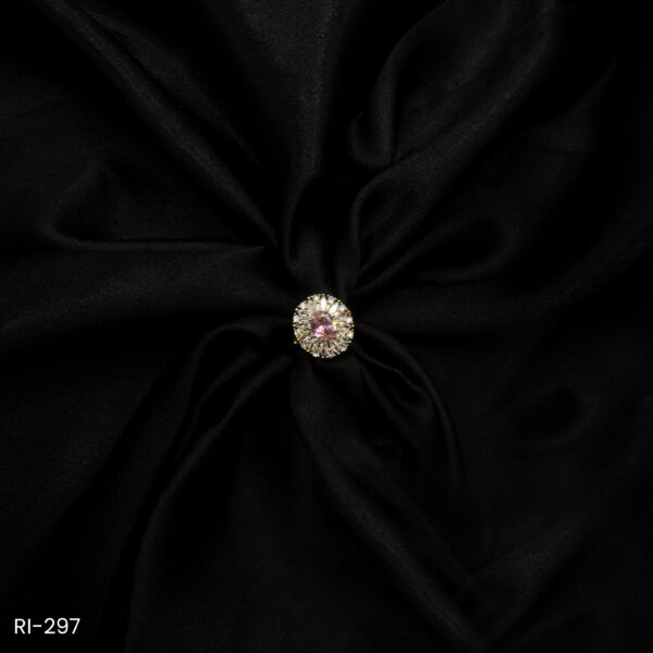 RI-297 - Halo Glam Oval Pink Stones & American Diamond Gold Plated Adjustable Ring