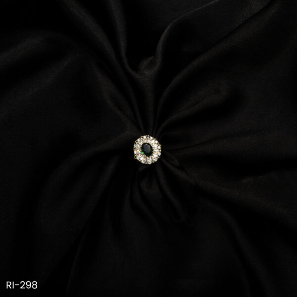 RI-298 - Halo Glam Oval Emerald Green Stones & American Diamond Gold Plated Adjustable Ring