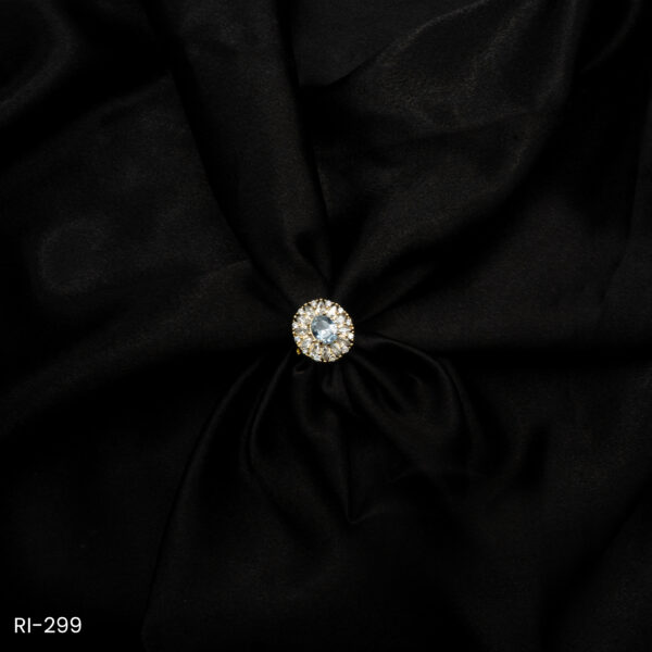 RI-299 - Halo Glam Oval American Diamond Gold Plated Adjustable Ring