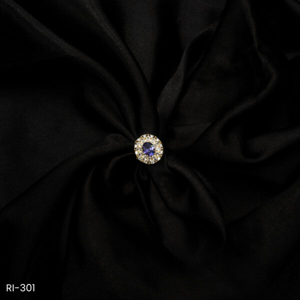 RI-301 - Halo Glam Oval Purple Stones & American Diamond Gold Plated Adjustable Ring