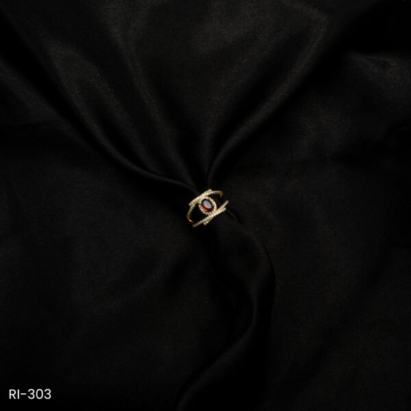 RI-303 - Marquise Magic American Diamond & Ruby Red Gem Adjustable Finger Ring