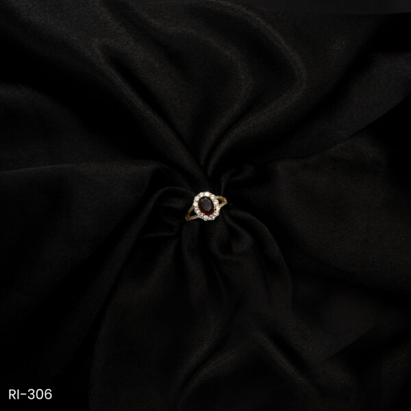 RI-306 - Sparkle with Elegance American Diamond & Ruby Red Oval Halo Ring