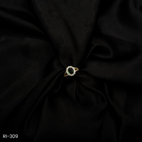 RI-309 - Sparkle with Elegance American Diamond & Emerald Green Oval Halo Ring