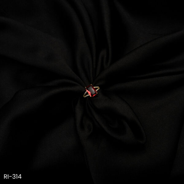 RI-314 - Sleek Statement Look American Diamond & Rectangle Ruby Red Adjustable Ring