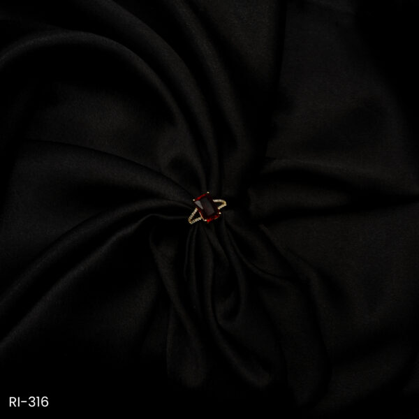 RI-316 - Sleek Statement Look American Diamond & Rectangle Ruby Red Adjustable Ring