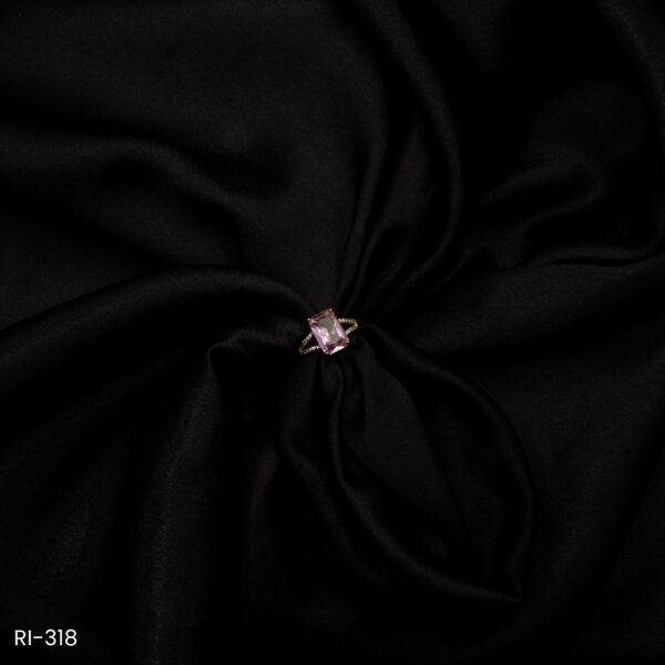 RI-318 - Sleek Statement Look American Diamond & Rectangle Soft Pink Adjustable Ring