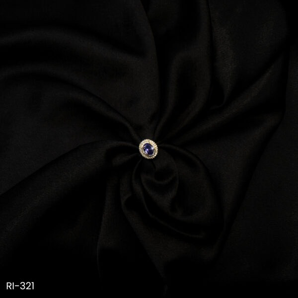 RI-321- Golden Glow Oval Purple Stone & American Diamond Adjustable Ring