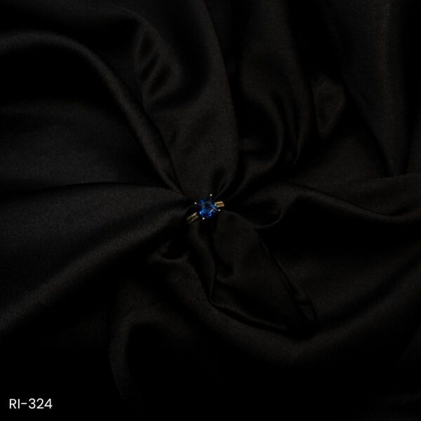 RI-324 - American Diamond Square Cut Royal Blue Stone Adjustable Ring