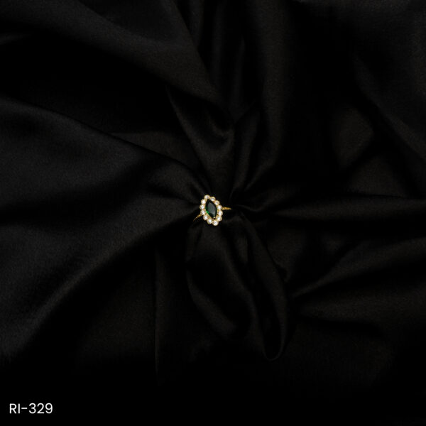 RI-329 - Dainty & Classic Adjustable American Diamond Emerald Green Marquise Halo Ring