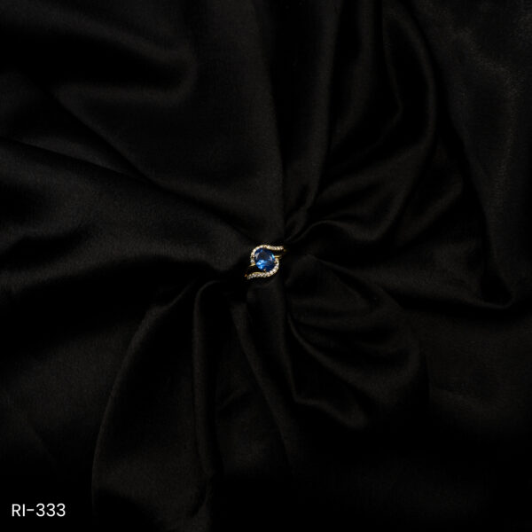 RI-333 - Minimal & Classy American Diamond & Navy Blue Stone Adjustable Finger Ring