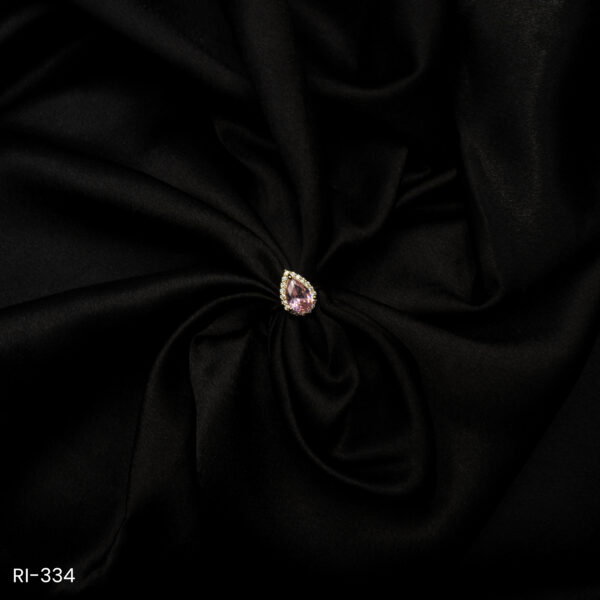 RI-334 - Golden Glow Finish American Diamond Teardrop Pink Halo Adjustable Ring