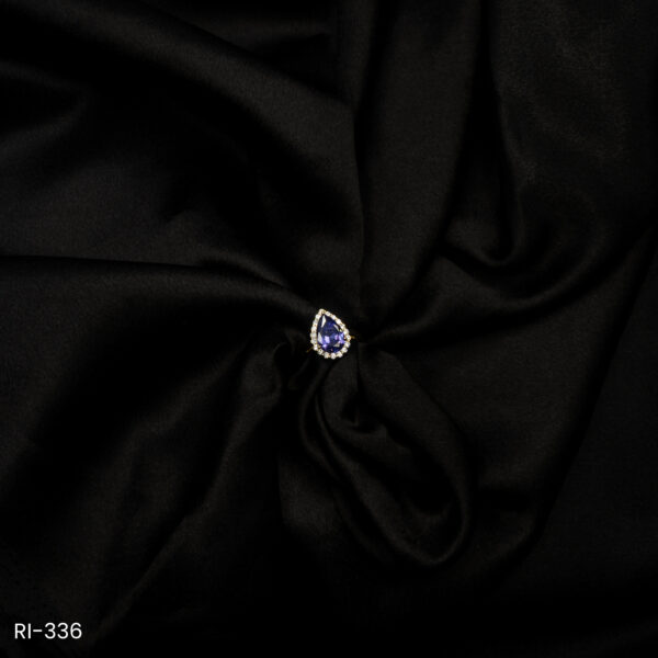 RI-336 - Golden Glow Finish American Diamond Teardrop Purple Halo Adjustable Ring