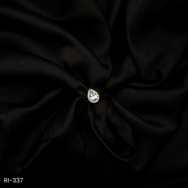 RI-337 - Golden Glow Finish American Diamond Teardrop Halo Adjustable Ring