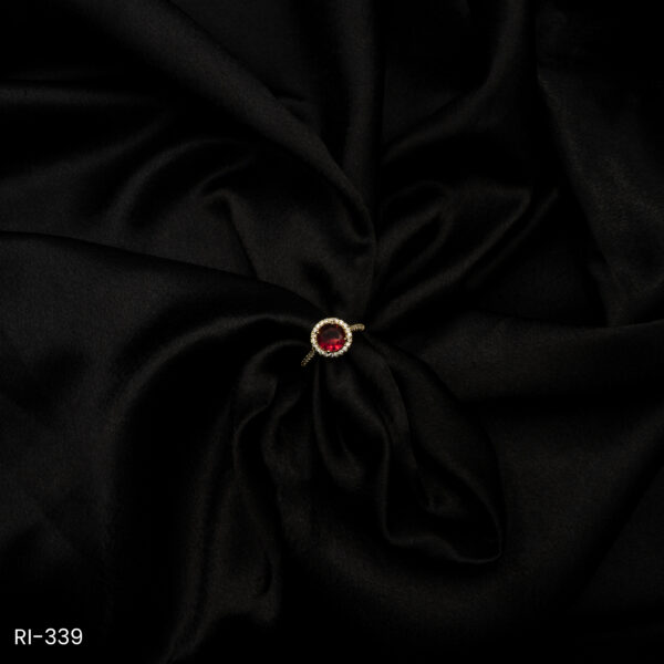 RI-339 - Golden Glam Finish American Diamond & Round Ruby Red Adjustable Ring