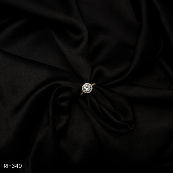 RI-340 - Golden Glam Finish American Diamond Round Adjustable Ring