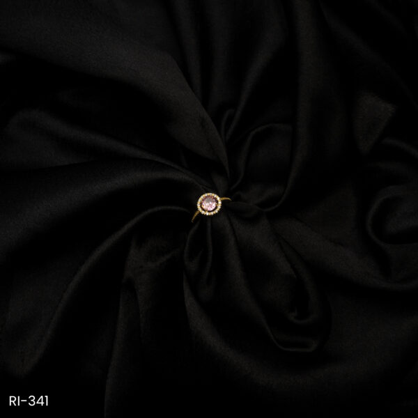 RI-341 - Golden Glam Finish American Diamond & Round Soft Pink Stone Adjustable Ring