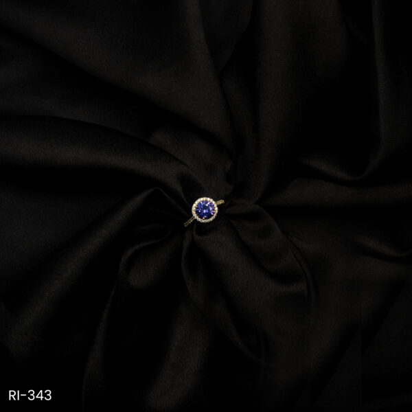 RI-343 - Golden Glam Finish American Diamond & Round Purple Stone Adjustable Ring