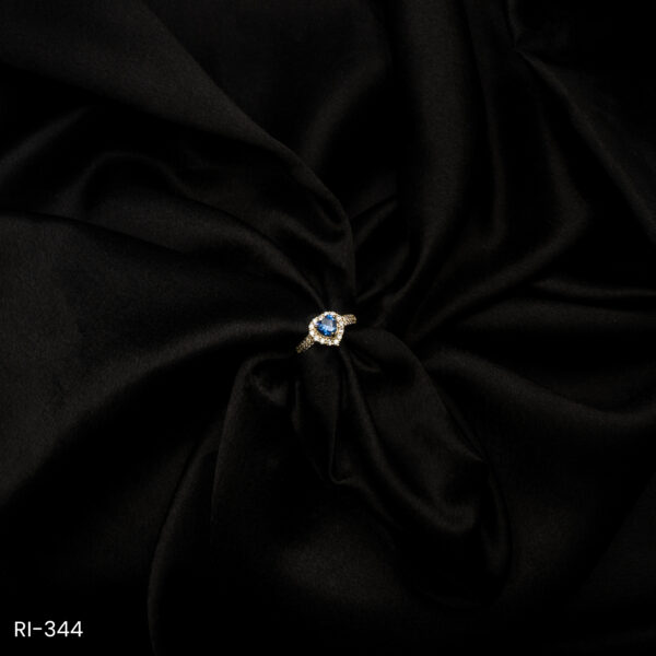 RI-344 - Gold Plated American Diamond & Blue Heart Halo Adjustable Finger Ring