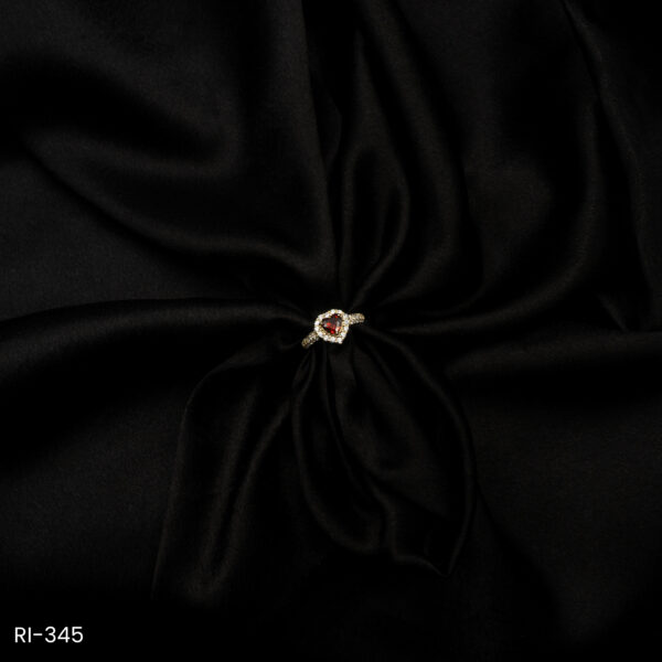 RI-345 - Gold Plated American Diamond & Ruby Red Heart Halo Adjustable Finger Ring